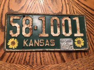 1942 1943 Kansas License Plate Vintage 58 1001 Antique Era World War 2