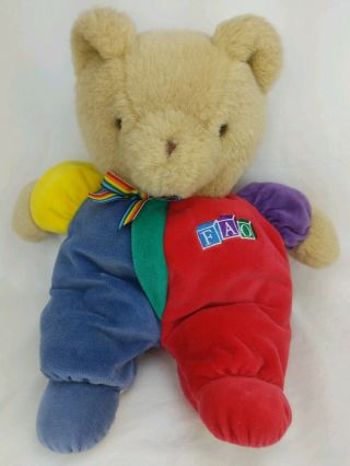 Vintage Eden Teddy Bear Fao Primary Colors 12 " Plush Rainbow Velour Stuffed Toy
