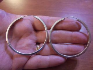 Vtg Sterling Silver Large Thin Hoop Earrings 11.  2 Grams