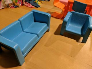 Vintage 1970 ' s Barbie Dream House Furniture - Sofa,  Chairs,  Table,  Bed 2
