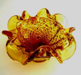 Vintage Amber Art Glass Murano Dish With Silver Flake Inclusions Stunning