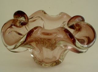 Vintage Murano Art Glass Dish Or Ashtray Purple To Clear With Controlled Bubbles