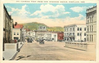 Vintage Postcard Looking West From Burnside Bridge Portland Or