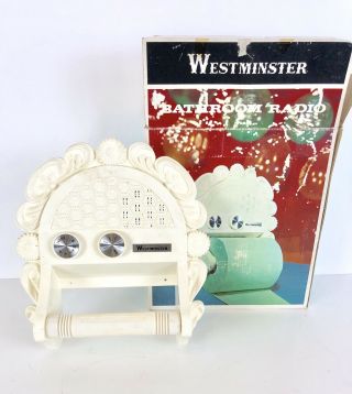 Vintage Westminster Bathroom Radio White Plastic Toilet Paper Holder Retro 80s
