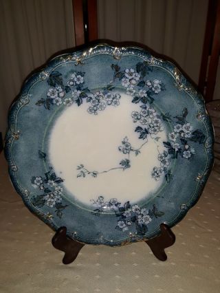 Lugano Ridgway Flow Blue Dish Plate Antique Gold Floral Vintage China 7 "