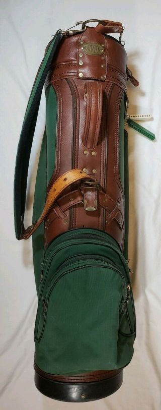 Vintage Burton Partial Leather Golf Bag,  6 Way Green And Brown