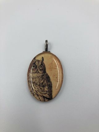 Vtg Signed 925 Sterling Silver Unique Owl Resin Inlay Design Pendant 239 2