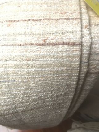 Vintage drapes pinch pleat Nubby linen blue cream beige mid century 5 panels 2