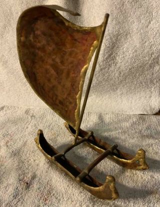 Vintage Rare Handmade All Metal In Copper & Brass Hawaiian Canoe Outrigger Boat