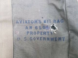 VINTAGE WW2 AVIATOR ' S KIT BAG AN 6505 - 1 PROPERTY U.  S.  GOVERNMENT - RARE 2