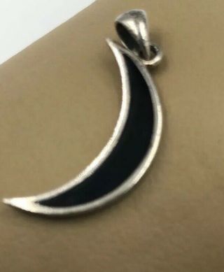 Vtg Signed 925 Sterling Silver Unique Moon With Onyx Inlay Design Pendant 203