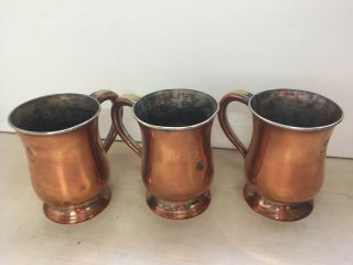 3 Vintage Copper Pint Tankards By Askew Maker Nottingham 60c