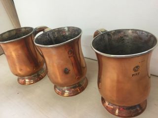 3 Vintage Copper Pint Tankards by Askew Maker Nottingham 60C 2