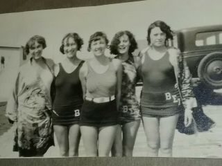 Vintage Photo Women On Beach Swim Suit 1920s College Girls Risque Vtg