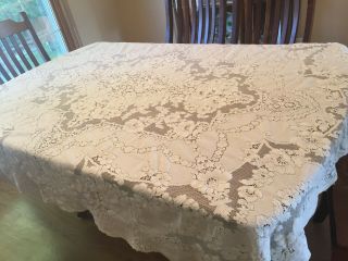 Vintage Ivory Quaker Lace Tablecloth 86 " X 68 " Cutter Or Fix