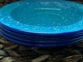 4 Vintage Robins Egg Blue Speckled Enamel Tin Metal Camping / Rv Bowls 8 1/2 " D