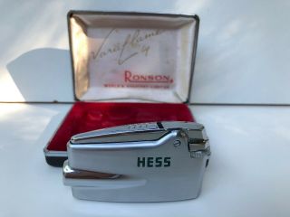 Vintage Ronson Varaflame Lighter.  Advertising Hess.  With Case.