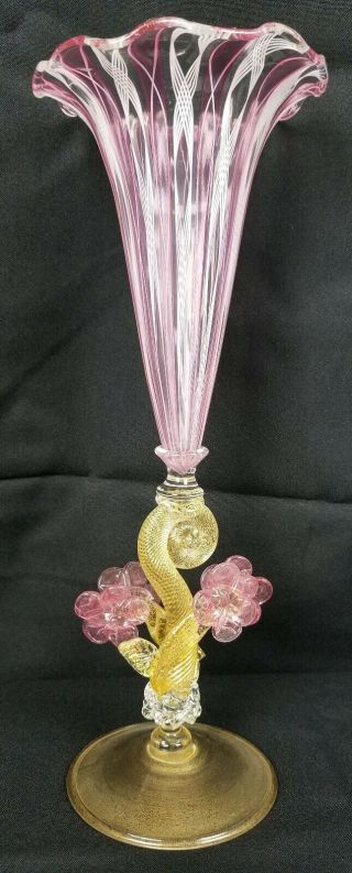Vintage Italian Salviati Art Glass Vase 14 "