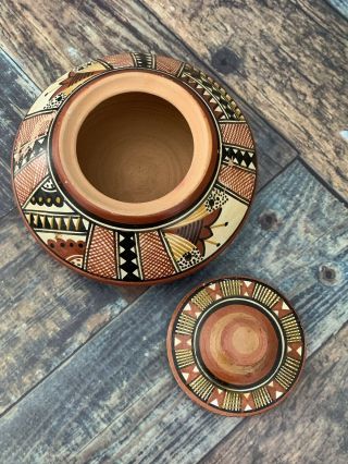 Vintage Pisac Cusco Peru Hand Painted Art Pottery Small Round Lidded Box