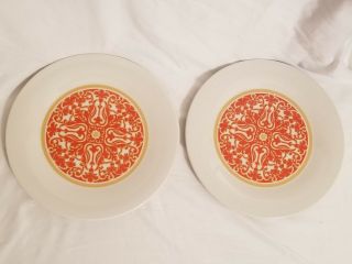 Vtg Royal Doulton Seville 10.  5 " Dinner Plates Set/2 Orange Flowers & Scrolls