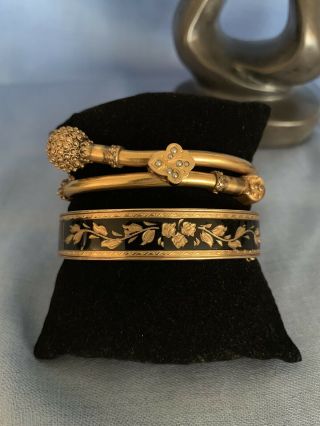 Vintage Eastern Black And Gold Floral Bracelets - Set Of 2 - Unique Find