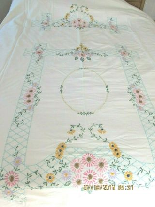 Vintage Hand Embroidered Cotton Bedspread,  Very Nicely Done,