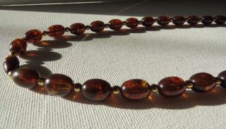 Vintage Amber Bead Necklace With Gold Tone Beads 23 " Screw Fastener