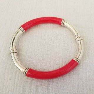 Vintage Milor Sterling Silver Red Enamel Hinged Bangle Bracelet