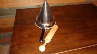 Vintage Steelco Cone Shaped Strainer/sieve Stainless Steel With Wooden Pestle