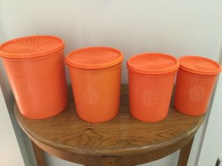 Vintage Tupperware 4 Orange Canister Set With Lids