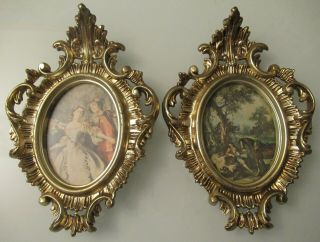 2 Vintage Syroco Cameo Wall Plaques Ornate Frames Pic Of Women Italy On Back