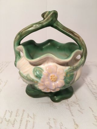 Vintage Weller Art Pottery Twisted Handle Basket Vase Planter Bowl Flowers