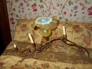 Antique Brass Table Votive Candle Holder With Vaseline Glass Shade & Candles