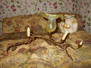 Antique Brass Table Votive Candle Holder with Vaseline Glass Shade & Candles 2