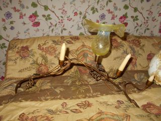 Antique Brass Table Votive Candle Holder with Vaseline Glass Shade & Candles 6
