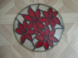 Vintage Sun Catcher Stained Glass Poinsettias 11  Round 