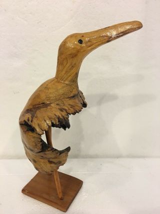 Vintage Folk Art Wooden Carving Bird Burl Wood Crane Heron Carved Sculpture 10 "