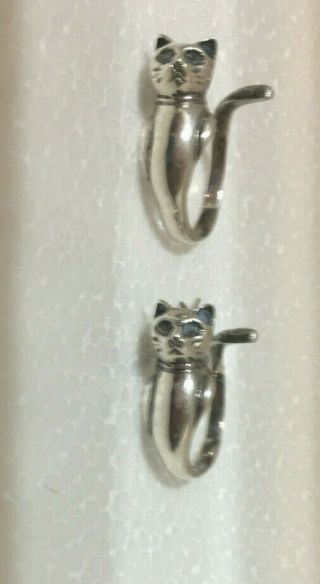Vintage Sterling Silver Figural Cat Hoop Earrings