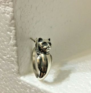 Vintage Sterling Silver Figural Cat Hoop Earrings 4