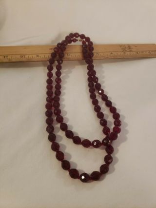 Vintage Antique Art Deco Cut Austrian Rock Crystal Red Glass Bead Necklace