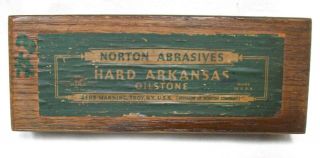 Vintage Norton Abrasives Hard Arkansas Mounted Oilstone Honing Usa Wood Box