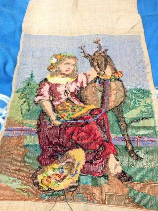 Vintage Ukrainian EMBROIDERY needlework painting cloth piece women and deer 3