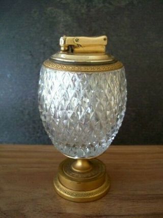 Vintage Colibri Mono Gas Table Lighter Halcyon Days Glass Base - 5 " High