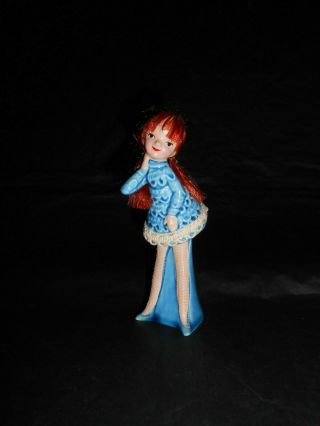 Htf Vintage Enesco Japan Porcelain Teenager Girl With Red Hair Blue Dress E - 8247