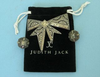 Vtg Judith Jack Sterling And Marcasite Art Deco Style Bow Brooch And Earrings