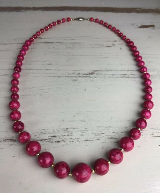 Pink Long Vintage Stone Beaded Necklace Pretty From An Estate