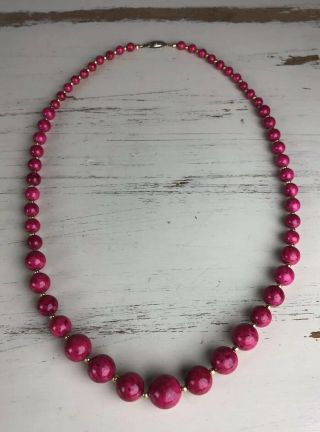 Pink Long Vintage Stone Beaded Necklace Pretty From An Estate 2