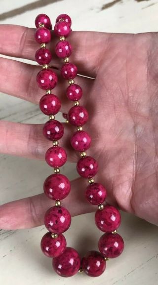 Pink Long Vintage Stone Beaded Necklace Pretty From An Estate 3