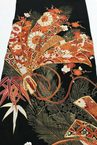 @@vintage/japanese Tomesode Kimono Silk Fabric/ Embroidery,  Pine Tree Foldi C143