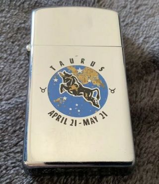 Vintage 1976 Taurus Airborne Zodiac Sign Series Slim Enamel Zippo Pocket Lighter